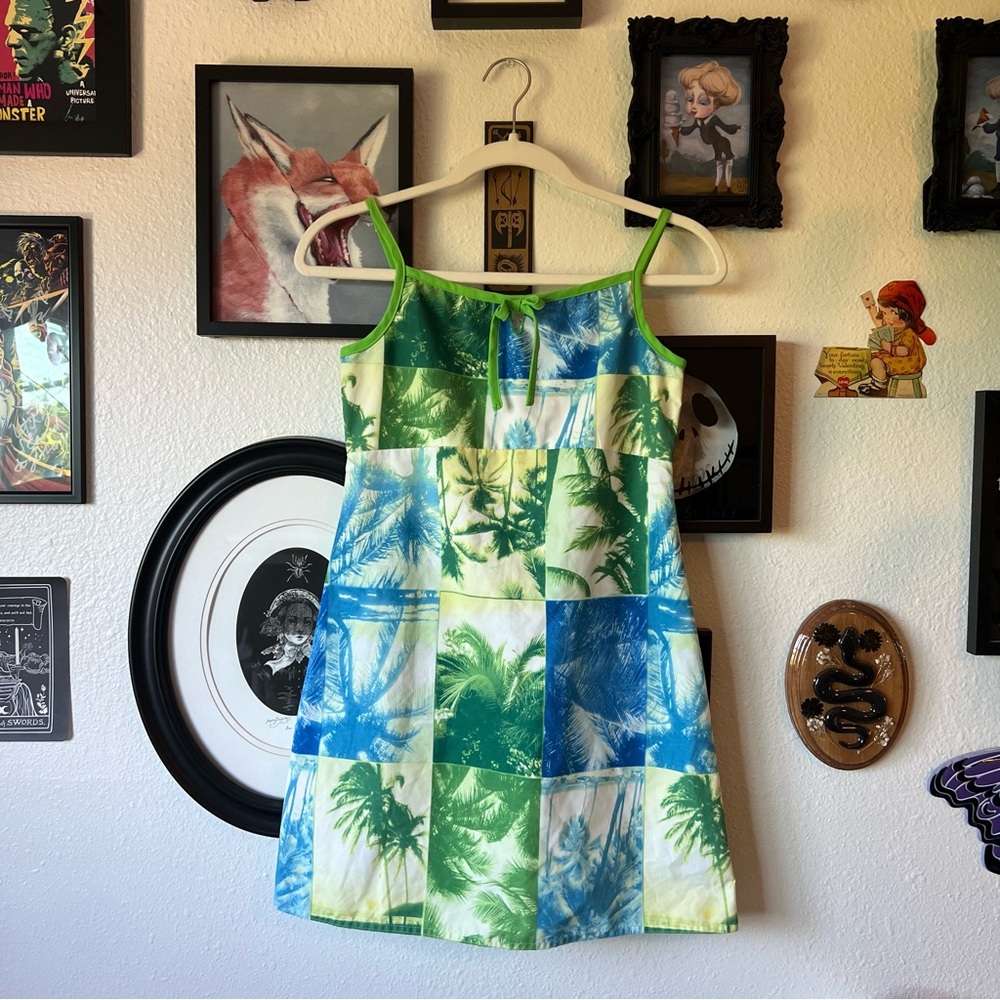 vintage y2k tropical palm tree mini dress